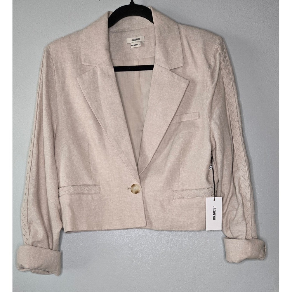 Jason Wu NWT Linen Blend Cream Cropped Blazer Neutral Size Large